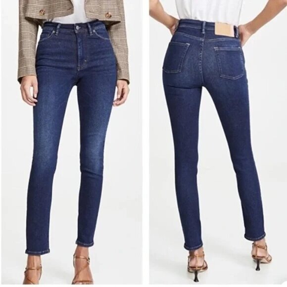 Acne Studios Jeans Women 28 Blue Indigo Medium Wash Denim Hex DC Slim Straight - Picture 1 of 13